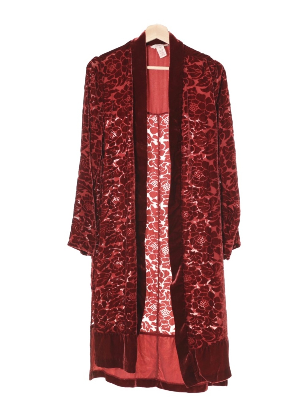Sundance Catalog Ophira Floral Velvet Burnout Burgundy Kimono Duster Sz M Boho